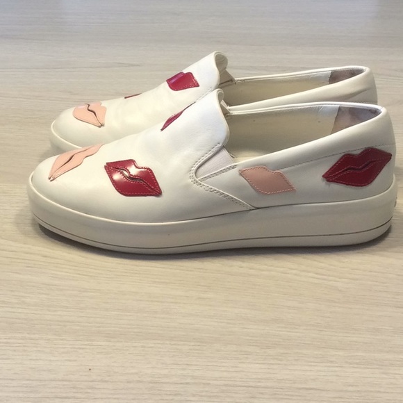 Prada Lips Appliqued Leather Slip On Sneaker- 37.5 - Picture 3 of 16